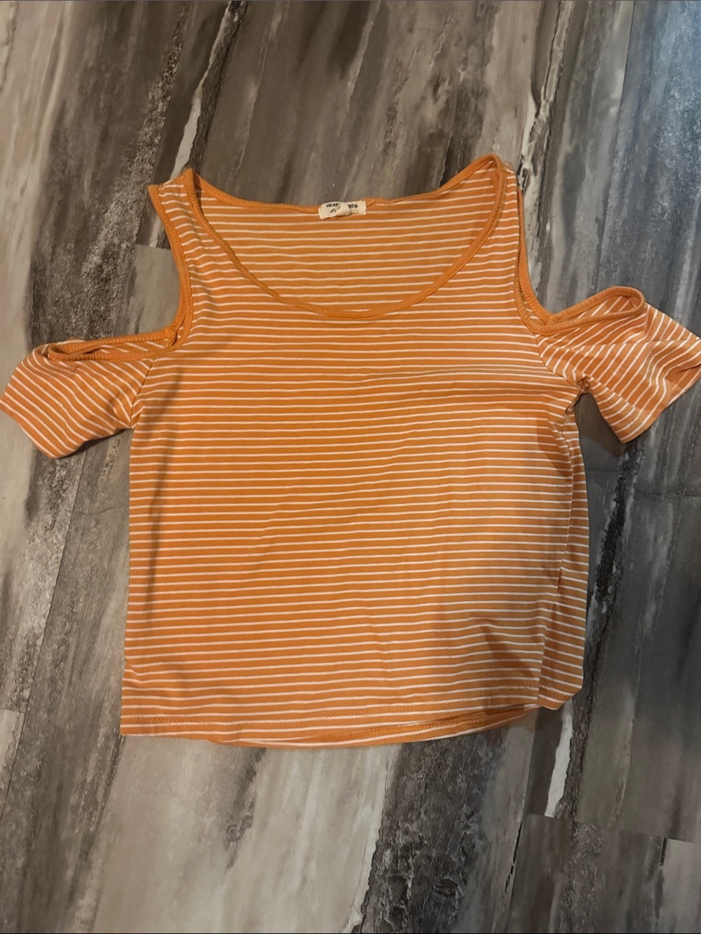 Heart & Hips Orange and White Striped Cold-Shoulder Crop Top